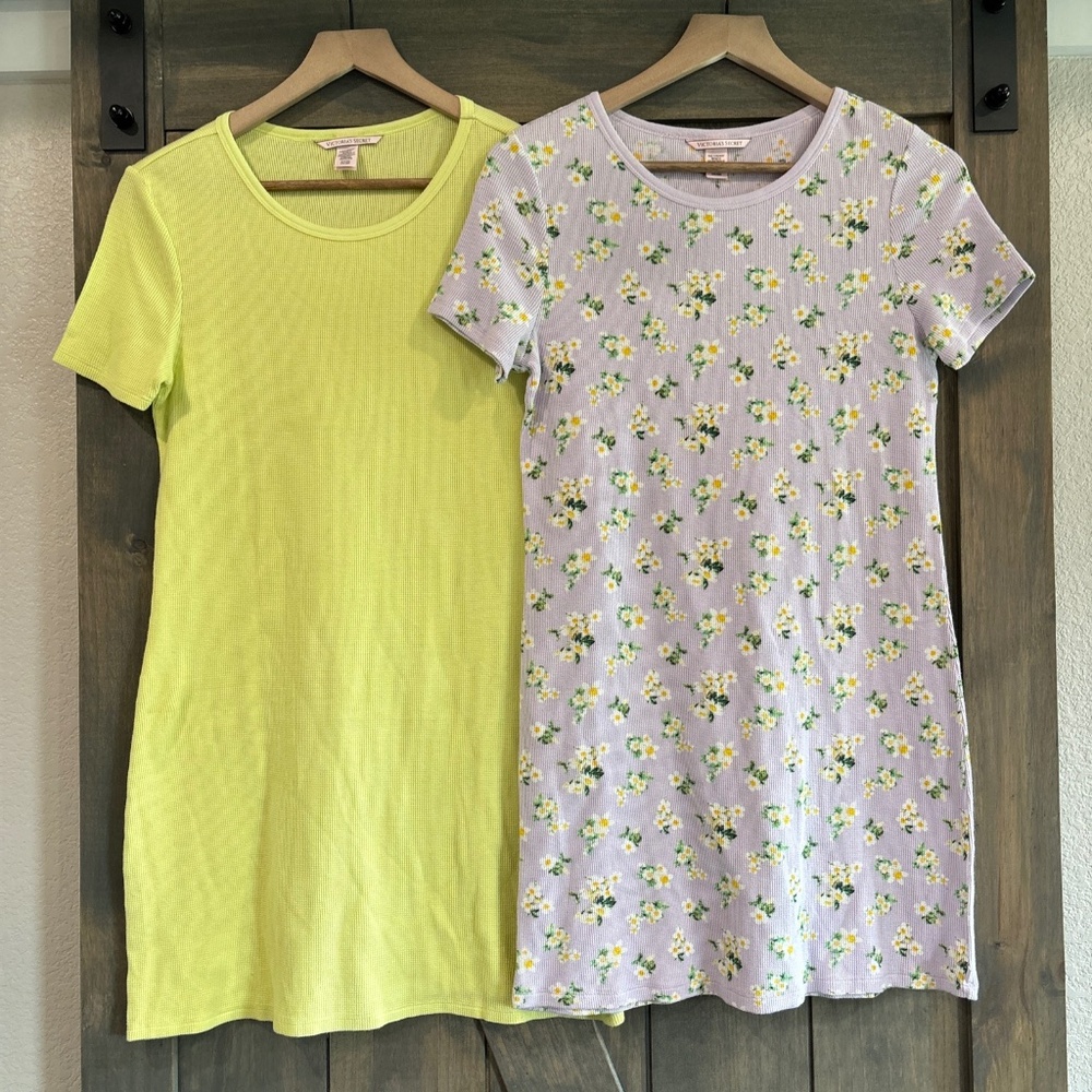 Victoria Secret Sleepshirt Womens Medium Thermal Short Sleeve Lot Of 2